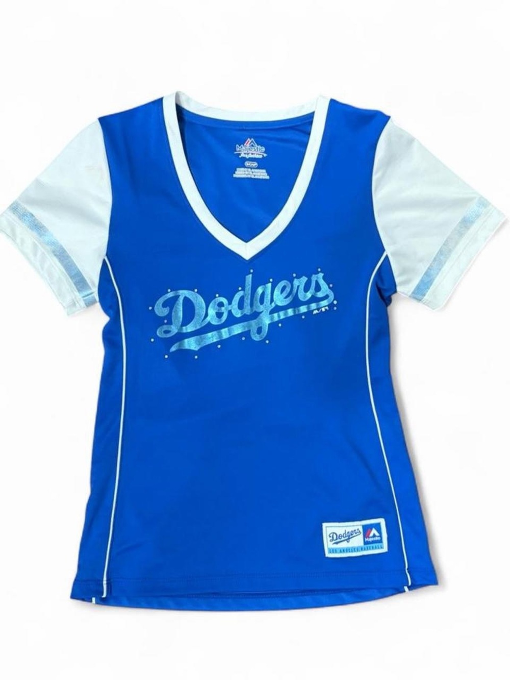 Majestic Dodgers Girls' Royal Blue V-Neck Jersey with White Sleeves